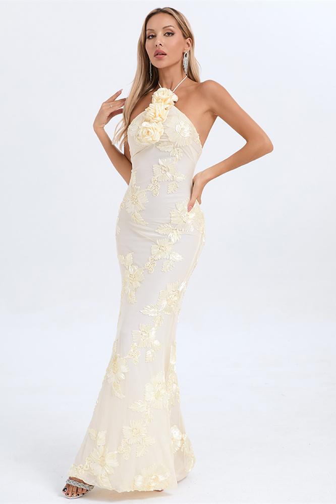 Lorraine Halter Emboidered Maxi Dress