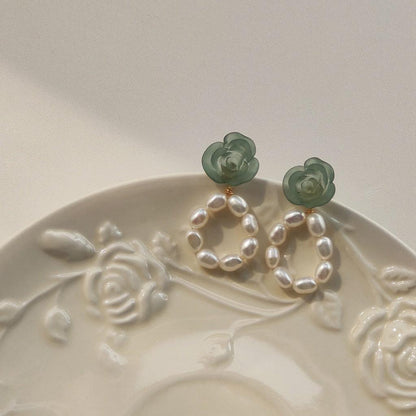 [] Matcha Rose Pearl Earrings