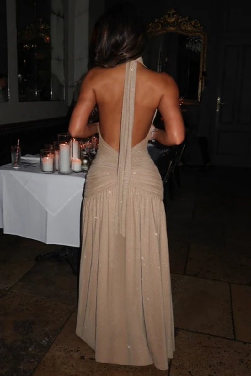 Melania Gold Sparkle Maxi Dress