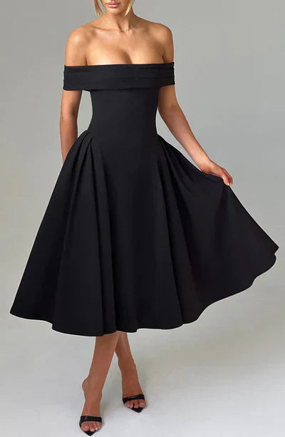 Mila - Off-shoulder Pleated Midi Dress