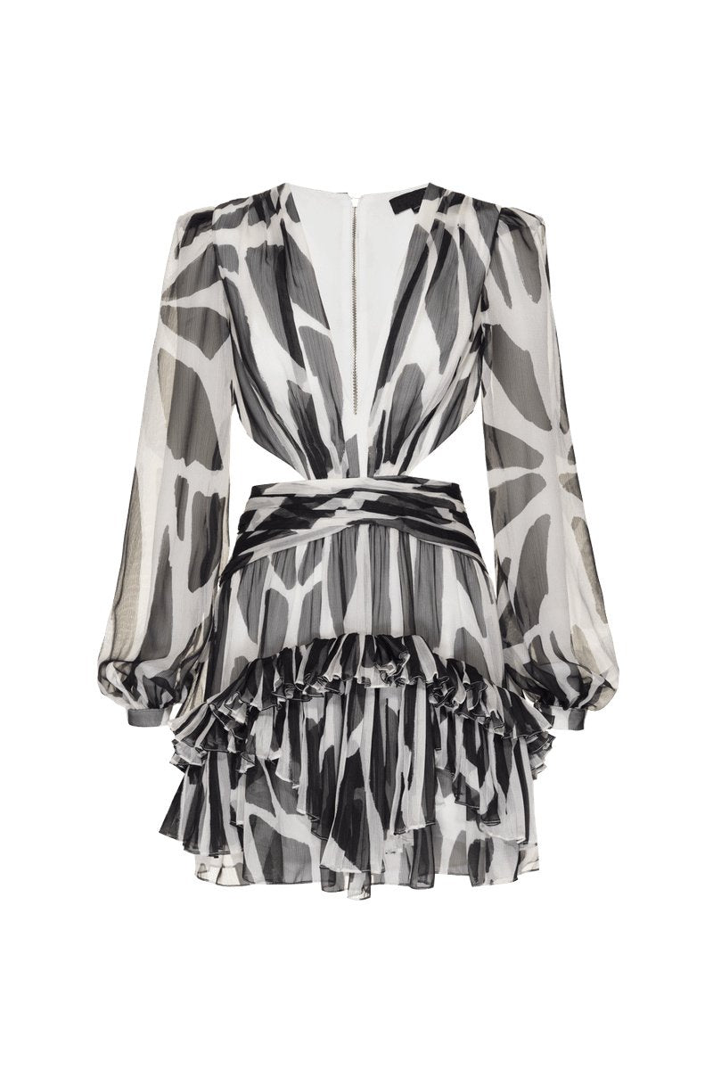 Miriam Printed Cut-out Ruffle Mini Dress