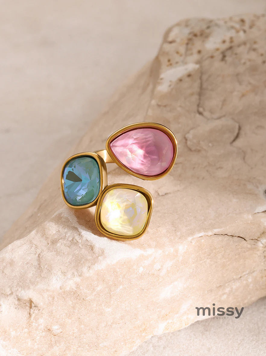 Leeann Multi-color Rhinestone Open Ring