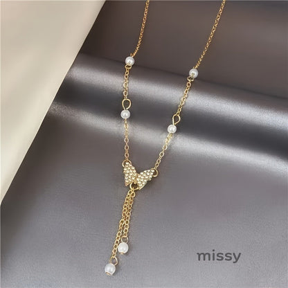 Meklit Pearl Butterfly Choker Necklace