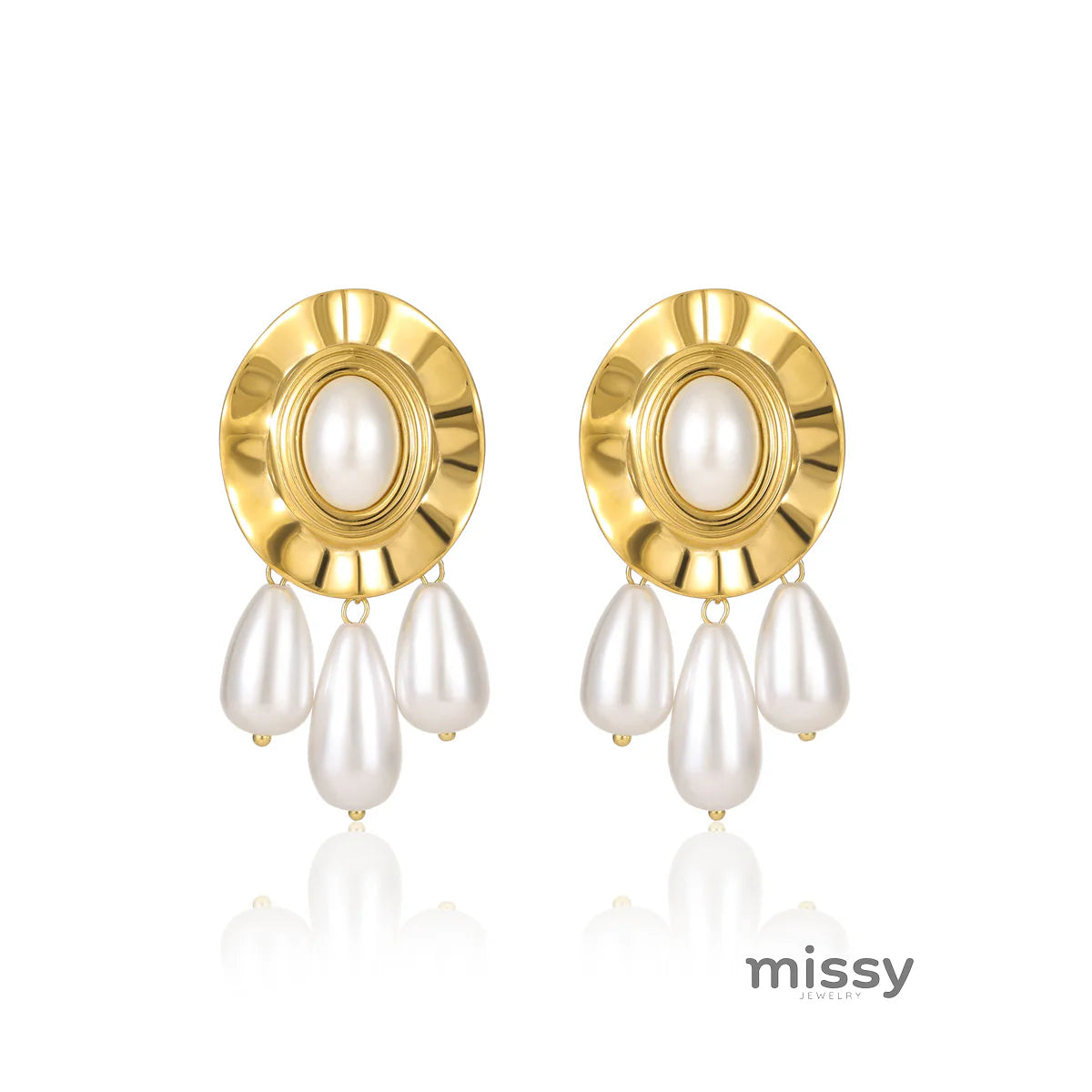Vega Pleated Pearl Tassel Earrings