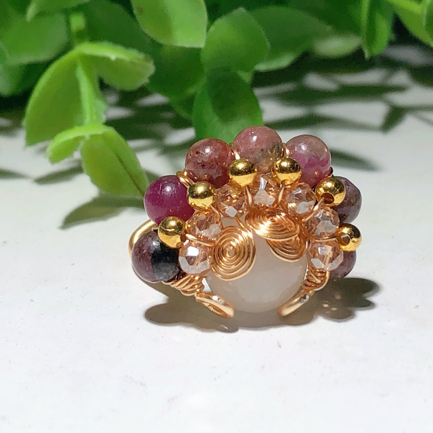 Mixed Crystal Gold Wirework Spiritual Healing Rings