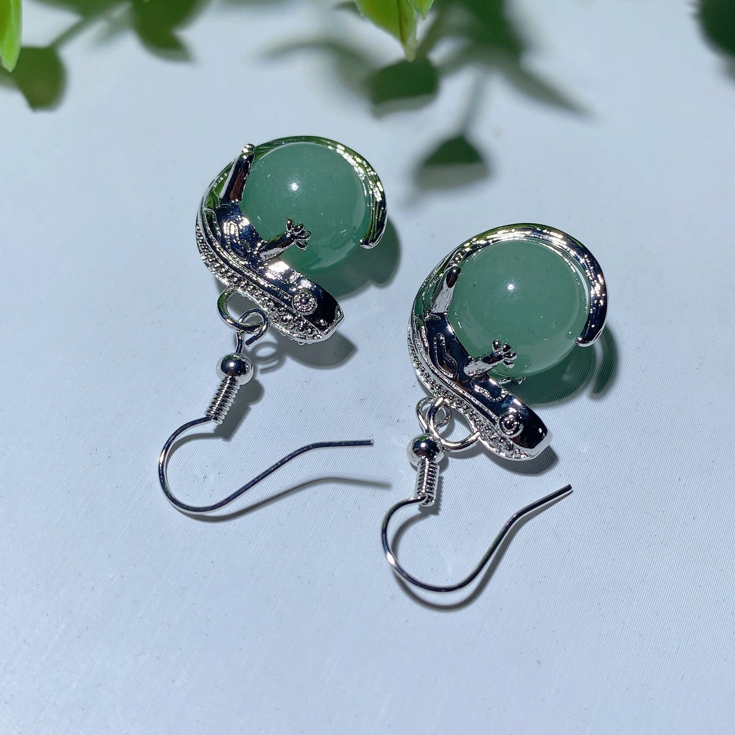 Mixed Crystal Lizard Earrings With Healing Stones 1.5 Inch