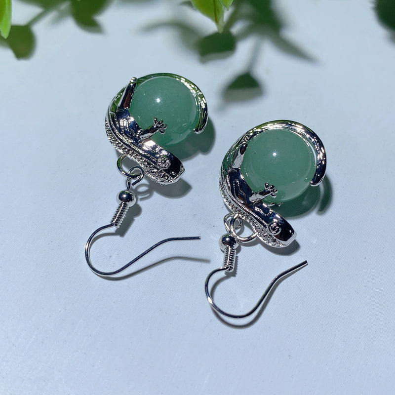 Mixed Crystal Lizard Earrings With Healing Stones 1.5 Inch