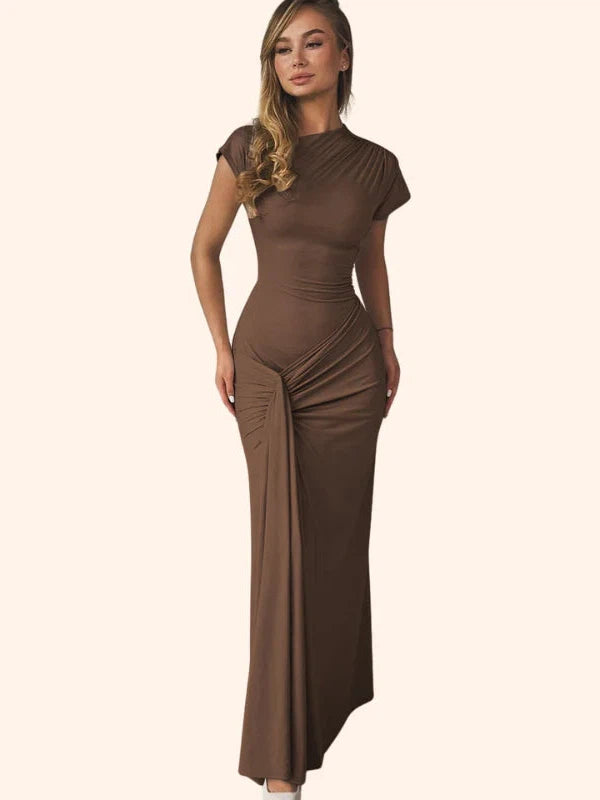 Ruched Bodycon Pleated Lace-up Maxi Dress