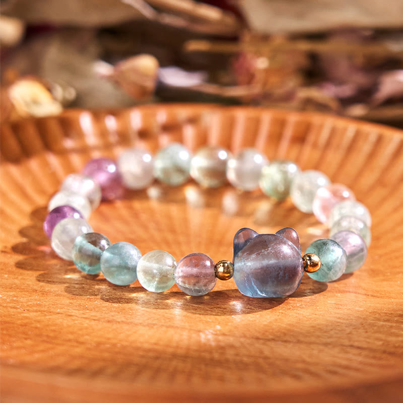 Multi-stone Crystal Cat Head Bracelet for Healing