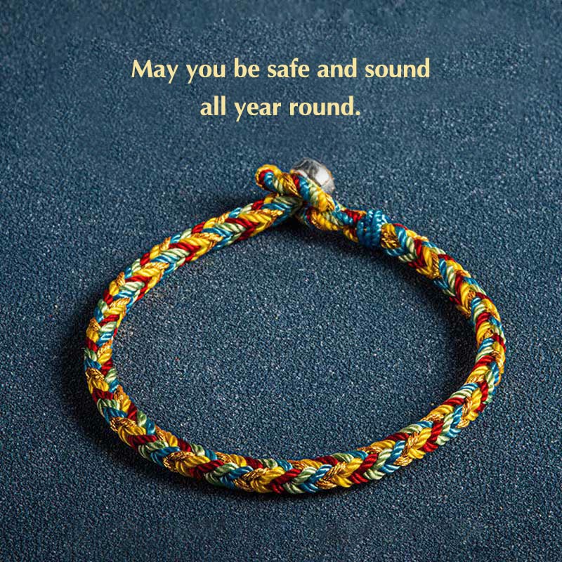 Multicolored Red String Protection Bracelet With Silver Charm