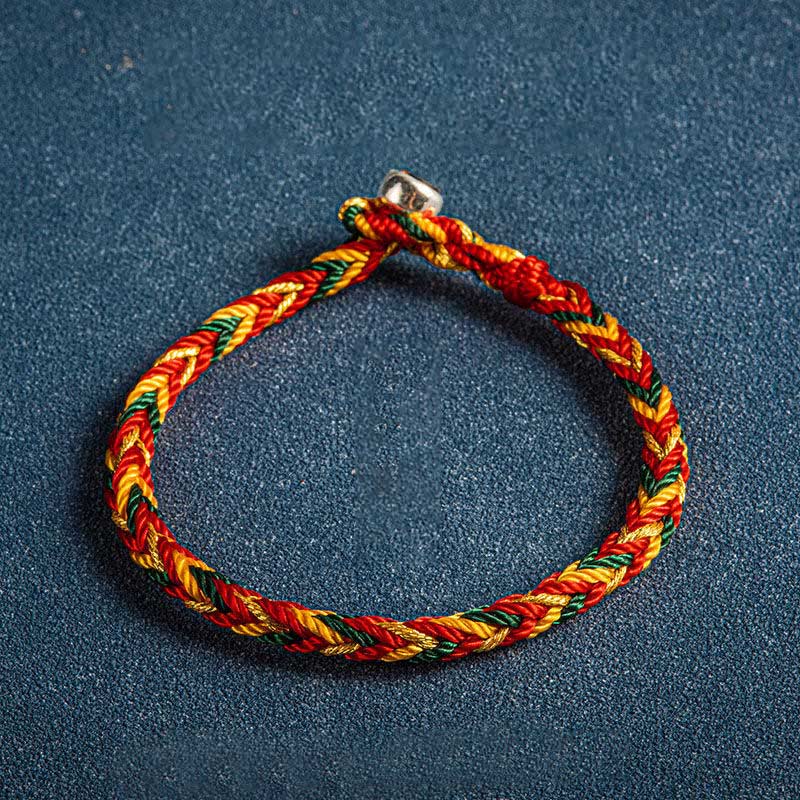 Multicolored Red String Protection Bracelet With Silver Charm