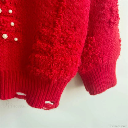 New O-neck Lantern Sleeve Loose Knitted Christmas Christmas Sweater