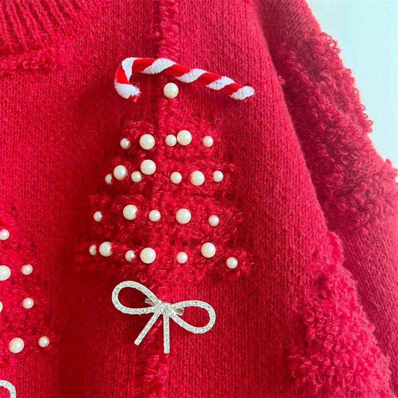 New O-neck Lantern Sleeve Loose Knitted Christmas Christmas Sweater