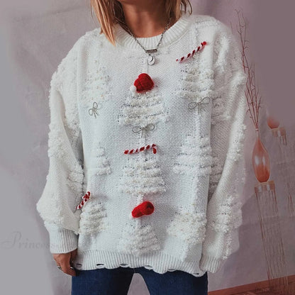 New O-neck Lantern Sleeve Loose Knitted Christmas Christmas Sweater
