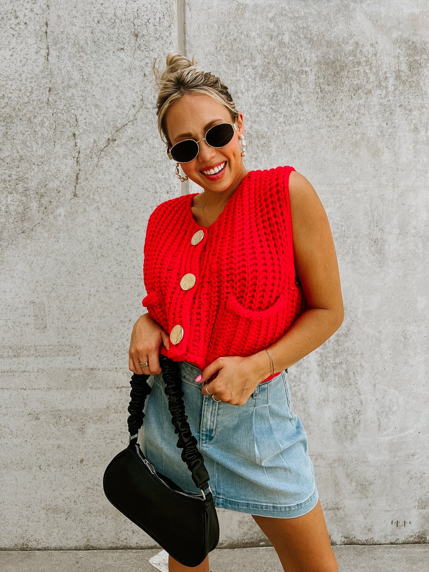 Knitted Button-up Vest Sweater Waist Coat