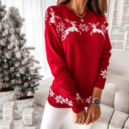 Knitted Round Neck Long Sleeve Christmas Deer Jumper Christmas Sweater