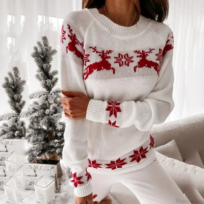 O Neck Elk Snowflake Autumn Winter Pullover Christmas Sweater