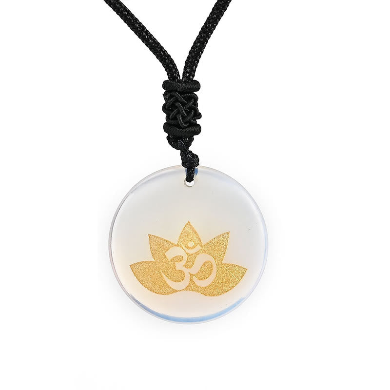 Om Lotus Symbol Amethyst Healing Necklace for Spiritual Balance