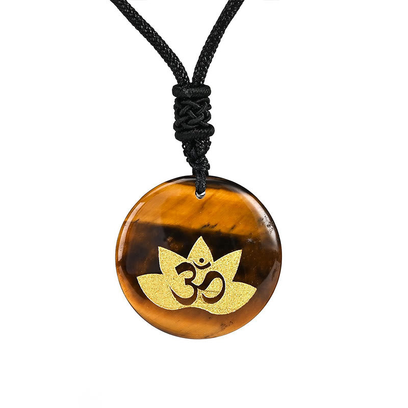 Om Lotus Symbol Amethyst Healing Necklace for Spiritual Balance