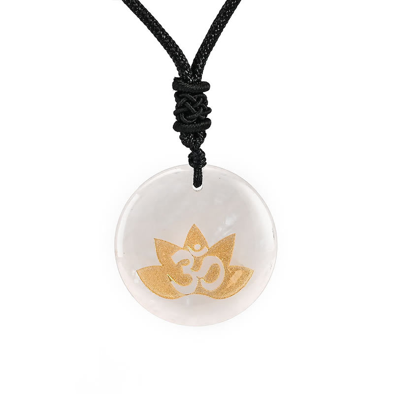 Om Lotus Symbol Amethyst Healing Necklace for Spiritual Balance