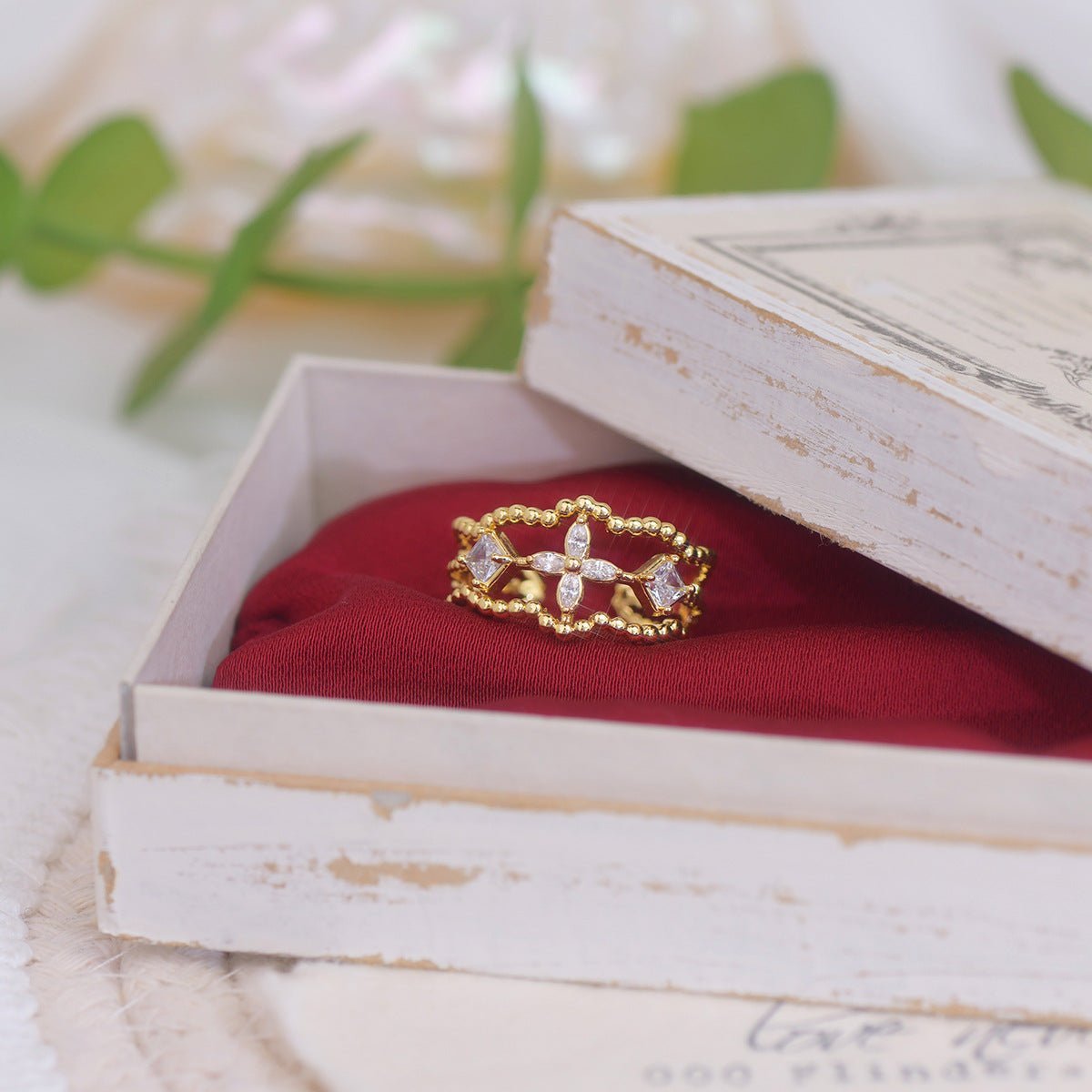 [] Opal Blossom Ring Set