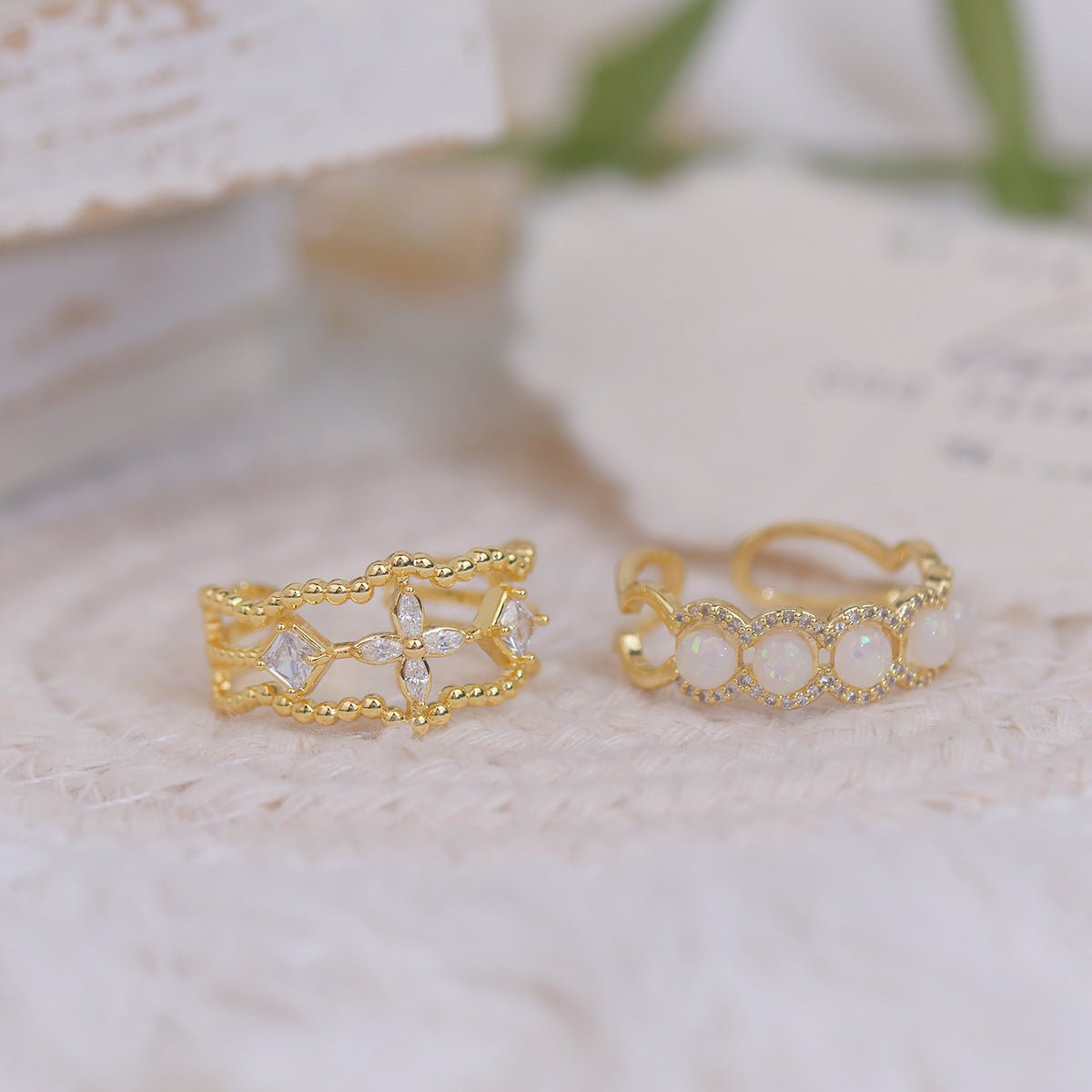[] Opal Blossom Ring Set