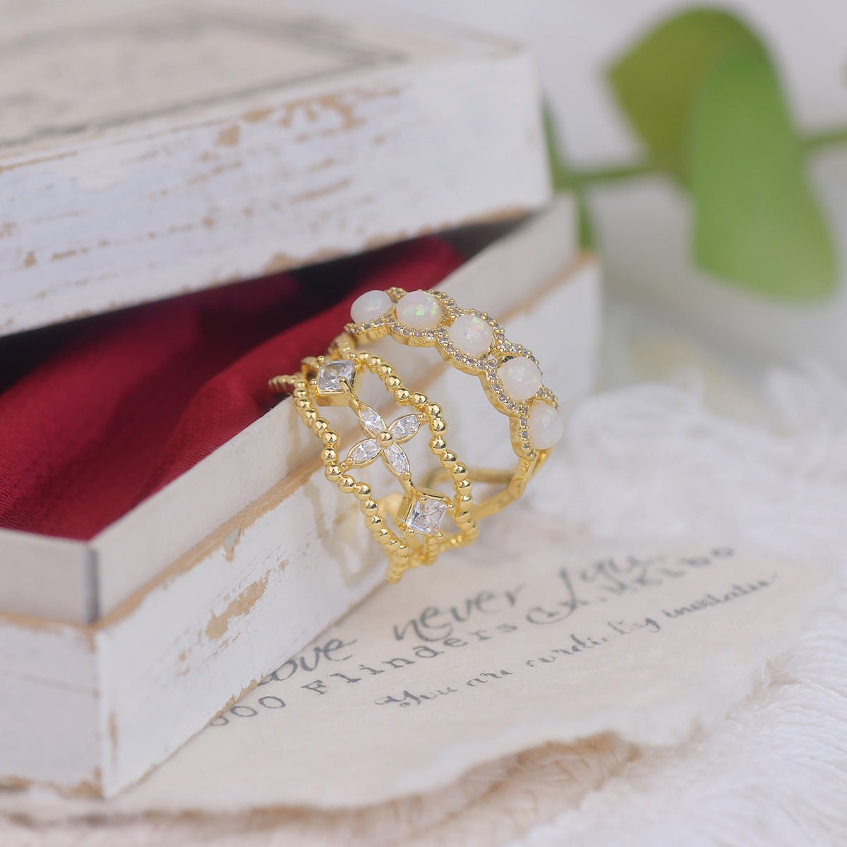 [] Opal Blossom Ring Set