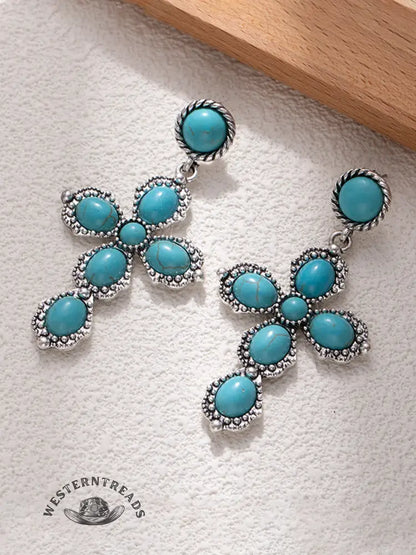 Style Oval Turquoise Cross Earrings