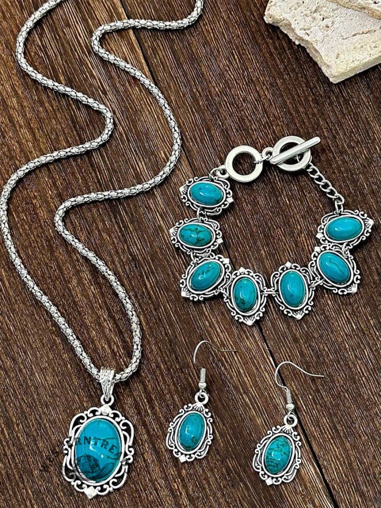 Turquoise Jewelry Set (necklace, Bracelet, Earrings)