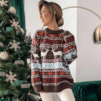 Jacquard Print Warm Soft Loose Full Sleeve Christmas Christmas Sweater