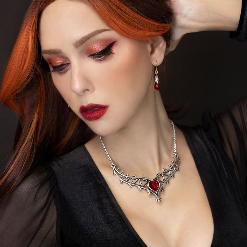 Elizabethan Red Crystal Heart Necklace by Alchemy Gothic
