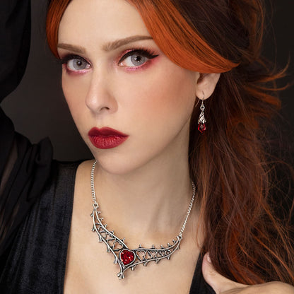 Elizabethan Red Crystal Heart Necklace by Alchemy Gothic