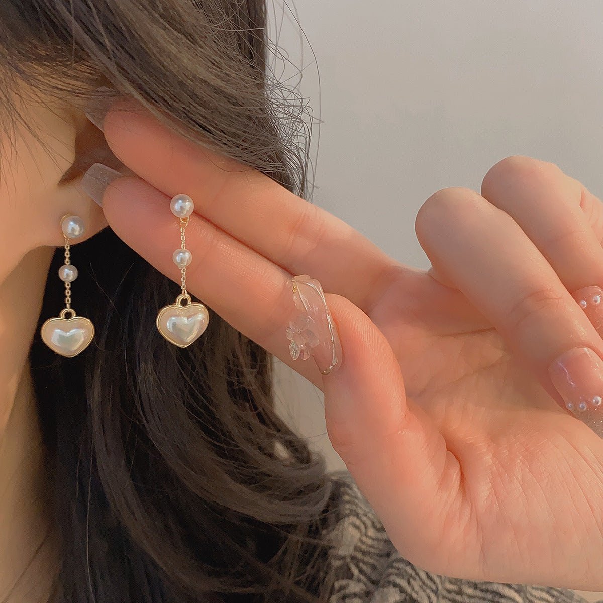 [sample ] Pearl Heart Earrings
