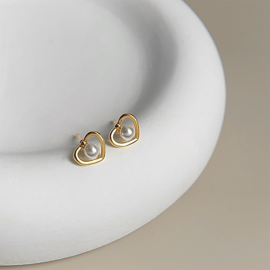 Pearly Heart Stud Earrings