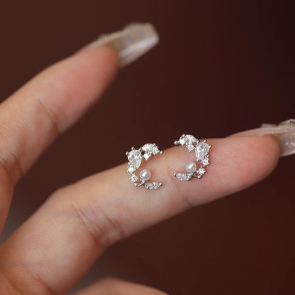 Pearly Moon Stud Earrings