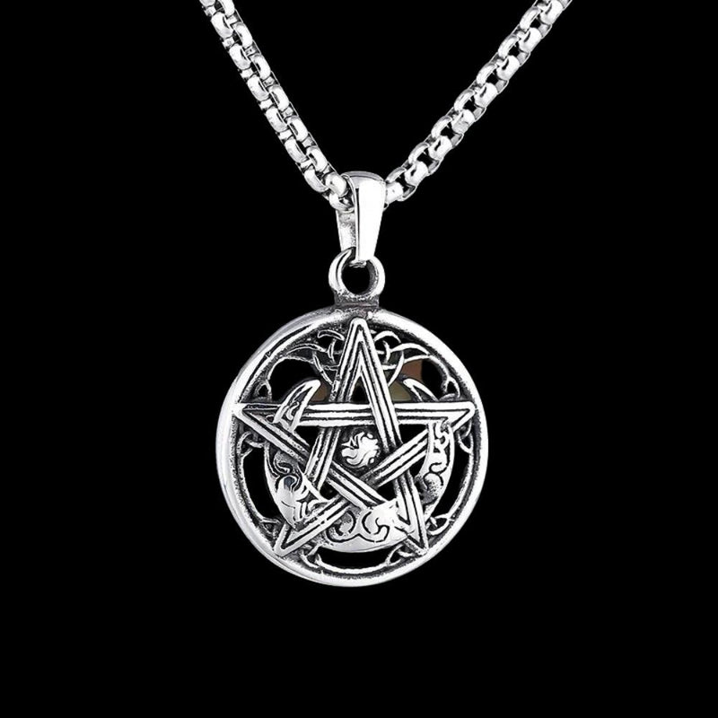 Pentagram Crescent Moon Pendant