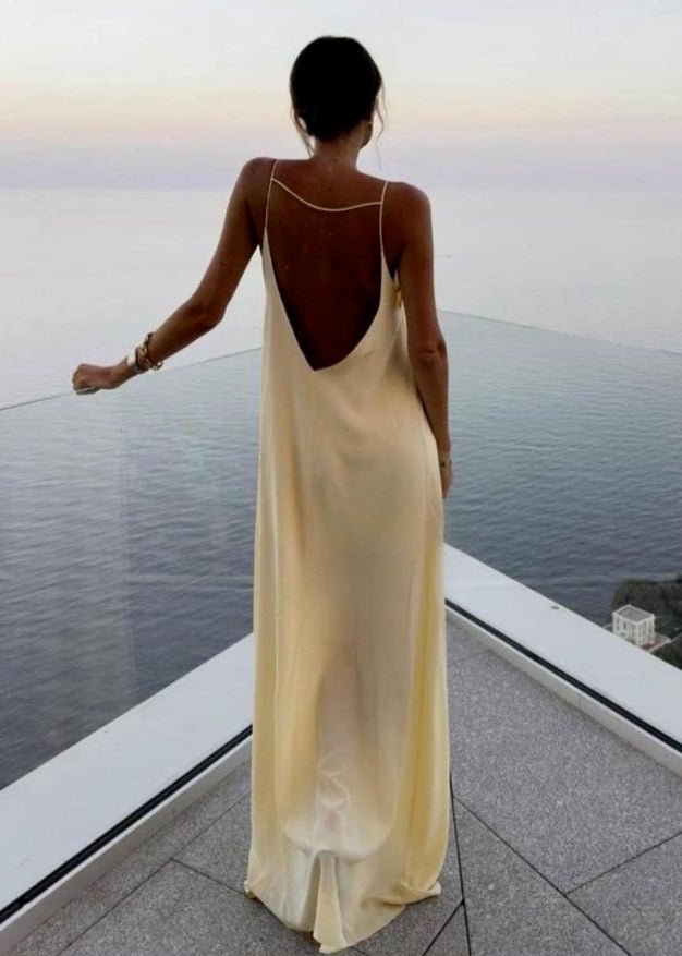 Luciana - Backless Linen Maxi Dress With Keyhole Detail