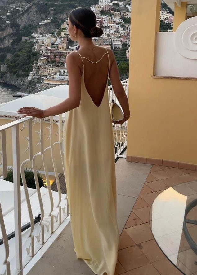 Luciana - Backless Linen Maxi Dress With Keyhole Detail
