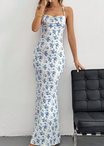 Blue Backless Maxi Dress - Crisscross Straps & Bodycon Fit