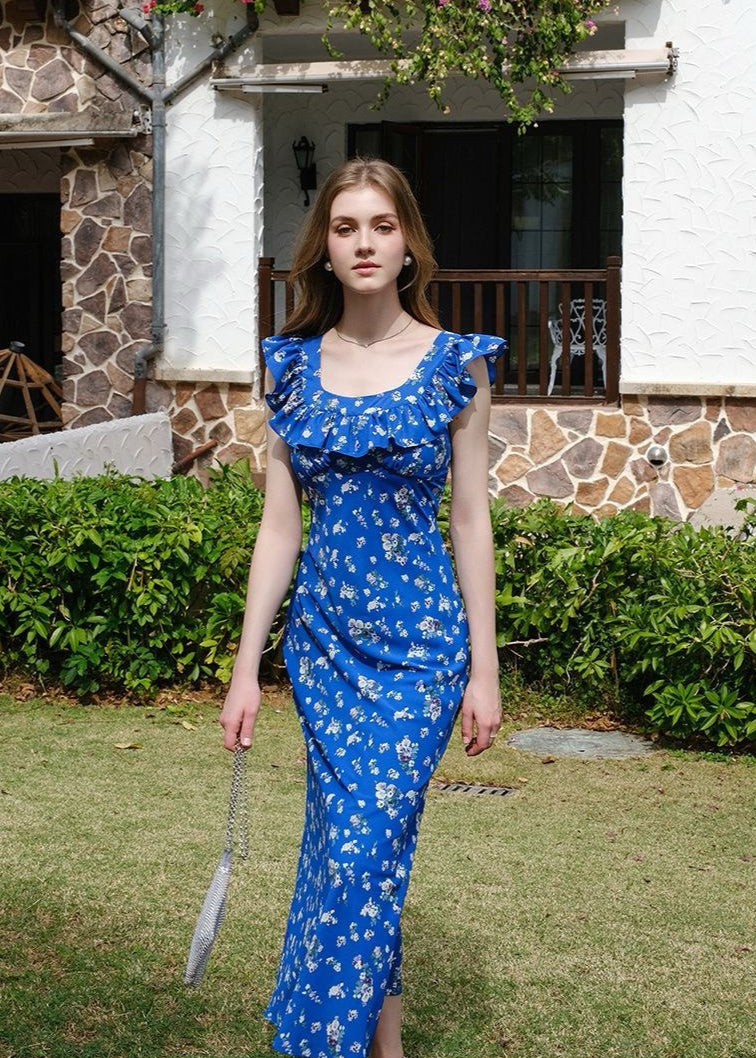 Blue Ruffle Maxi Dress - Lightweight Sleeveless Summer Look