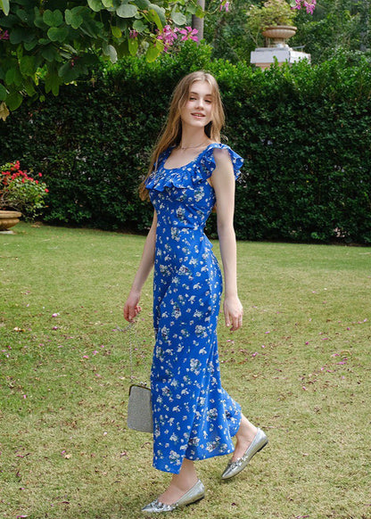 Blue Ruffle Maxi Dress - Lightweight Sleeveless Summer Look