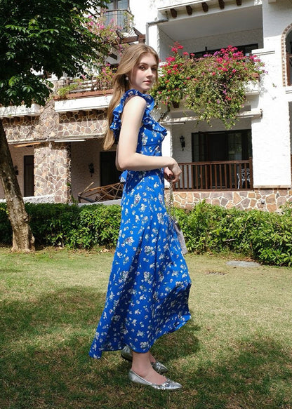 Blue Ruffle Maxi Dress - Lightweight Sleeveless Summer Look