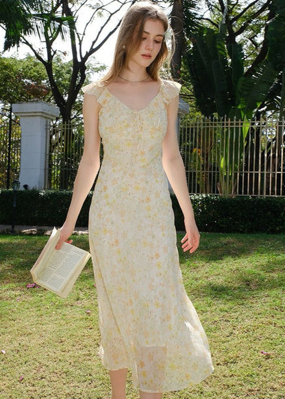 Soleil Whisper - Ruffle Tie-front Midi Dress