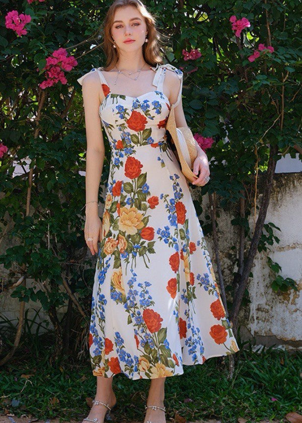 Valencia Bloom - White Sleeveless Maxi Dress