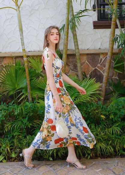 Valencia Bloom - White Sleeveless Maxi Dress