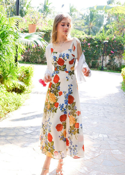 Valencia Bloom - White Sleeveless Maxi Dress