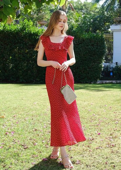 Lucienne - Red Ruffled Sleeveless Maxi Dress