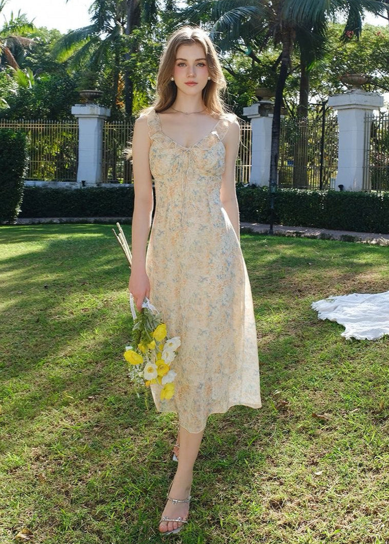 Calista - Yellow Layered Midi Dress