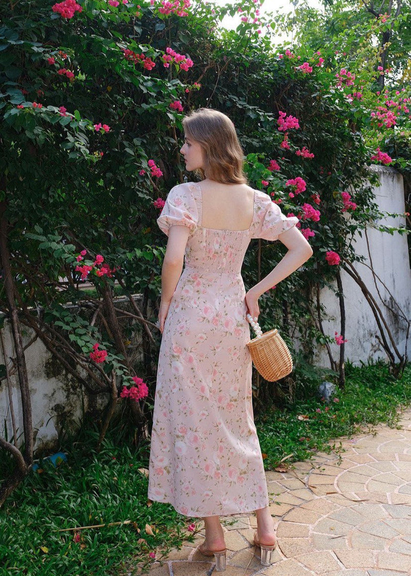 Florence - Puff Sleeve Maxi Dress With Rose Print