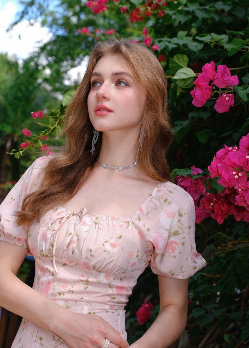 Florence - Puff Sleeve Maxi Dress With Rose Print